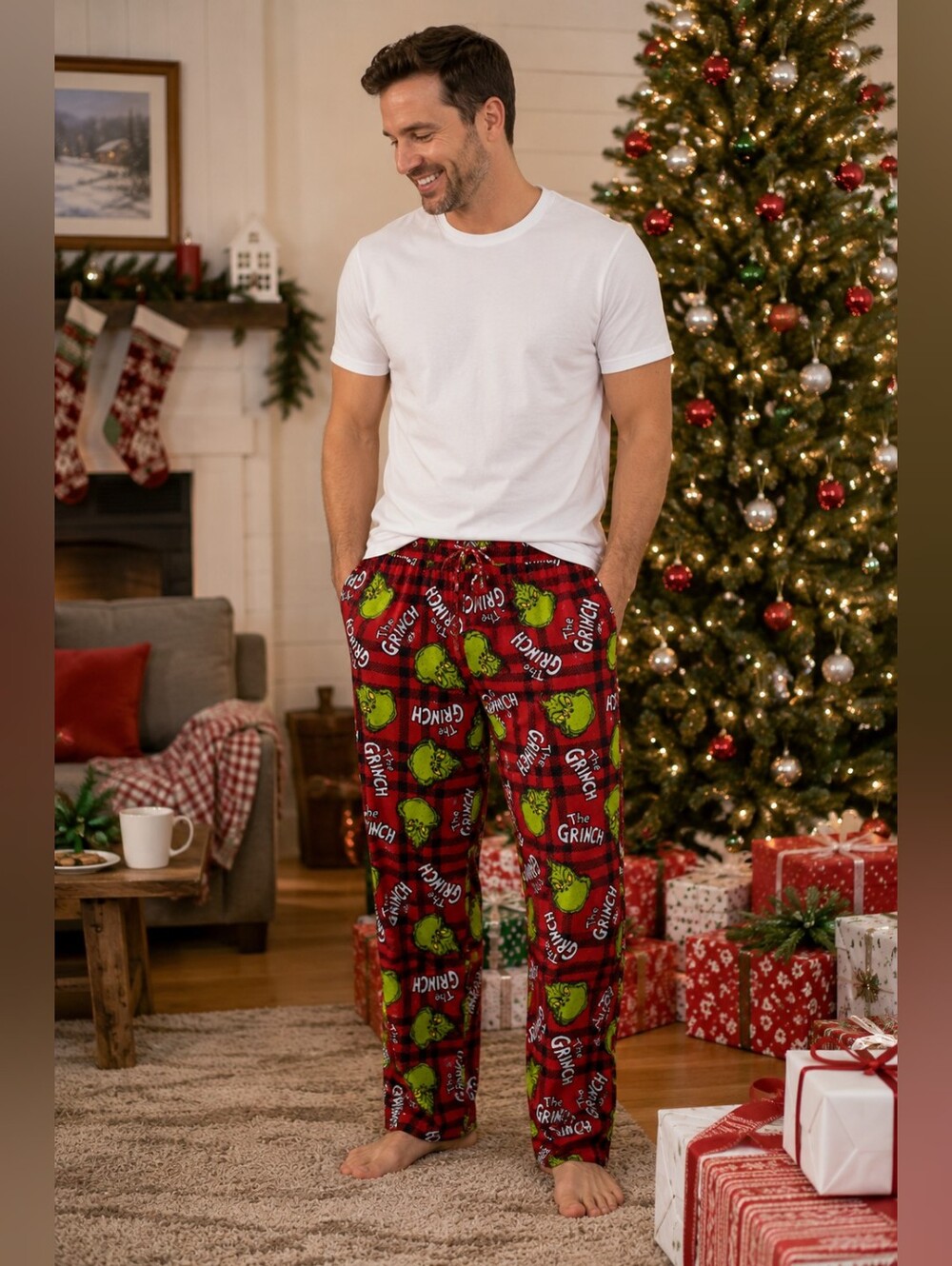 Dr. Seuss The Grinch Fleece Pajama Pants in Red Christmas Cozy Comfy Men's XL